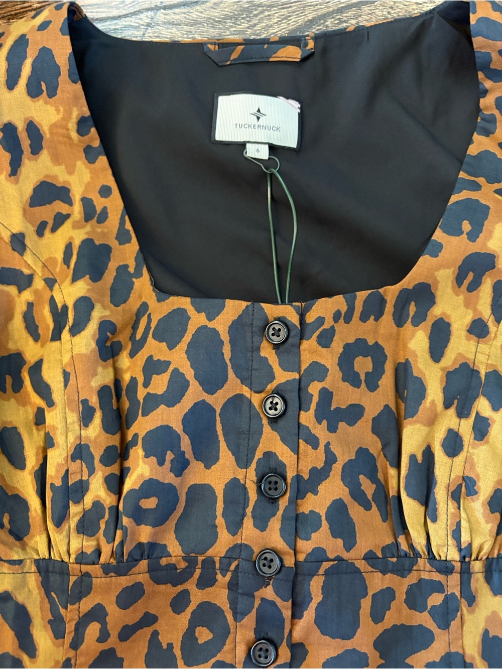 Tuckernuck Leopard Graciela Dress Womens 6 Brown NWT Square Neck Puff Sleeve - Picture 7 of 13